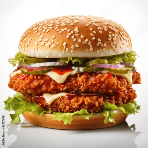 Crispy chicken burger Isolated on white background