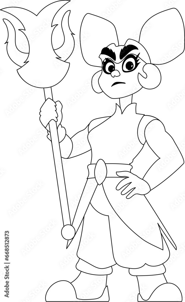 Cartoon funny and fabulous Viking or Chinese warrior girl. Coloring style Cartoon funny and fabulous Viking or Chinese warrior girl. Coloring style