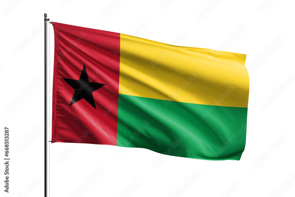 3d illustration flag of Guinea Bissau. Guinea Bissau flag waving isolated on white background with clipping path. flag frame with empty space for your text. 3d illustration flag of Guinea Bissau. Guinea Bissau flag waving isolated on white background with clipping path. flag frame with empty space for your text.