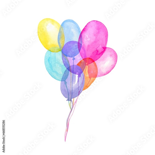 Wallpaper Mural Watercolor air balloons. Hand drawn  pink, blue, purple, orange balloons isolated on white background. Torontodigital.ca