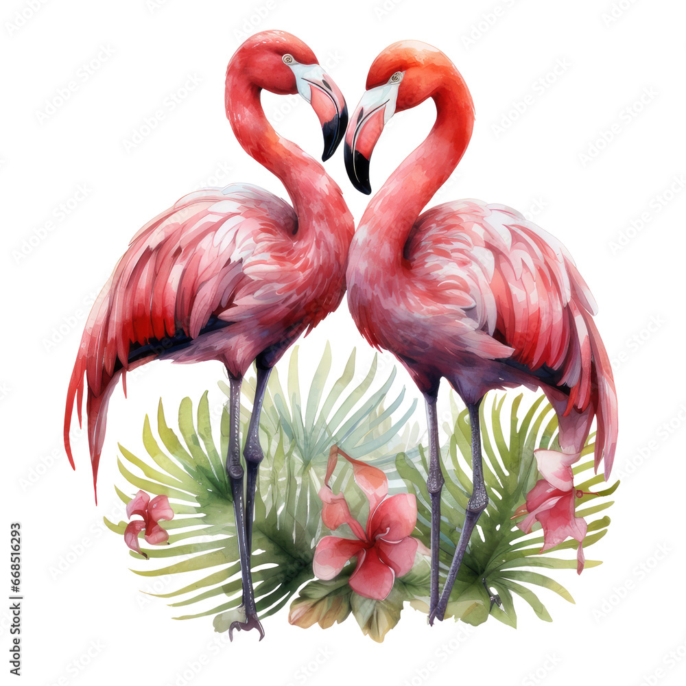 Fototapeta premium Pink flamingos standing together in the forest