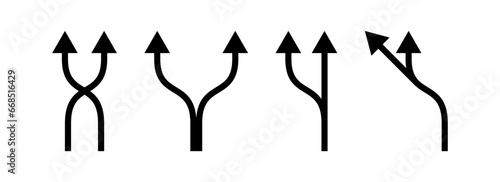 Split Arrows Symbol icon set. Road way arrow icon set. Two way, three way arrow. Right and left direction