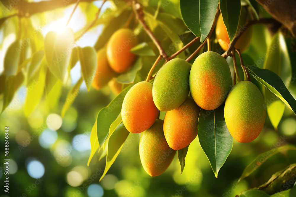 Generative AI Image of Mangoes Fruit on the Tree with Nature Background