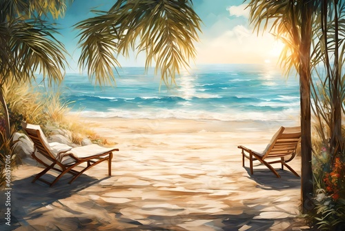 Relaxing place of the beach in summer
