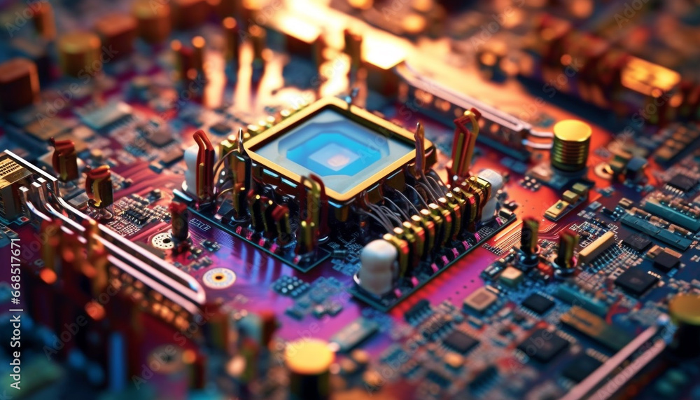 Obraz premium Technology connects the world through complex circuits and global communications generated by AI