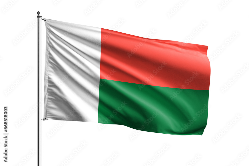 3d illustration flag of Madagascar. Madagascar flag waving isolated on white background with clipping path. flag frame with empty space for your text. 3d illustration flag of Madagascar. Madagascar flag waving isolated on white background with clipping path. flag frame with empty space for your text.