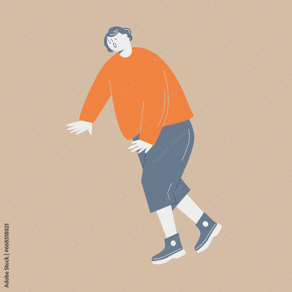 A scene in which a middle-aged woman trips and falls. A scene in which a middle-aged woman trips and falls.