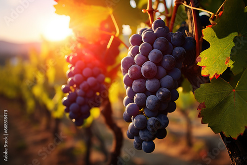 Generative AI Image of Grapes Fruit in Vineyard with Sunlight