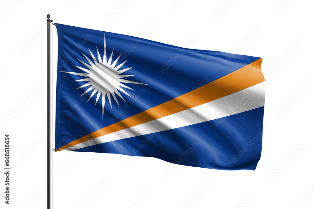 Obraz premium 3d illustration flag of Marshall Islands. Marshall Islands flag waving isolated on white background with clipping path. flag frame with empty space for your text.