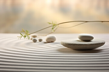 Tableau sur plexiglas Pierres dans le sable Ambiance zen et relaxation feng shui  © IonelV