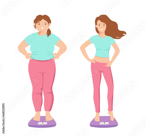 Vector about Character big fat woman for lose weight lifestyle health care