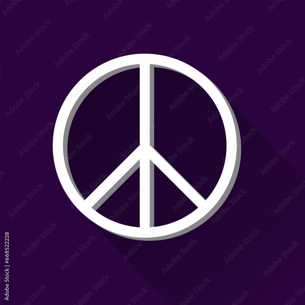 White icon of the international symbol of peace, peace sign Pacific on a purple background. Anti military movement emblem no war sign White icon of the international symbol of peace, peace sign Pacific on a purple background. Anti military movement emblem no war sign