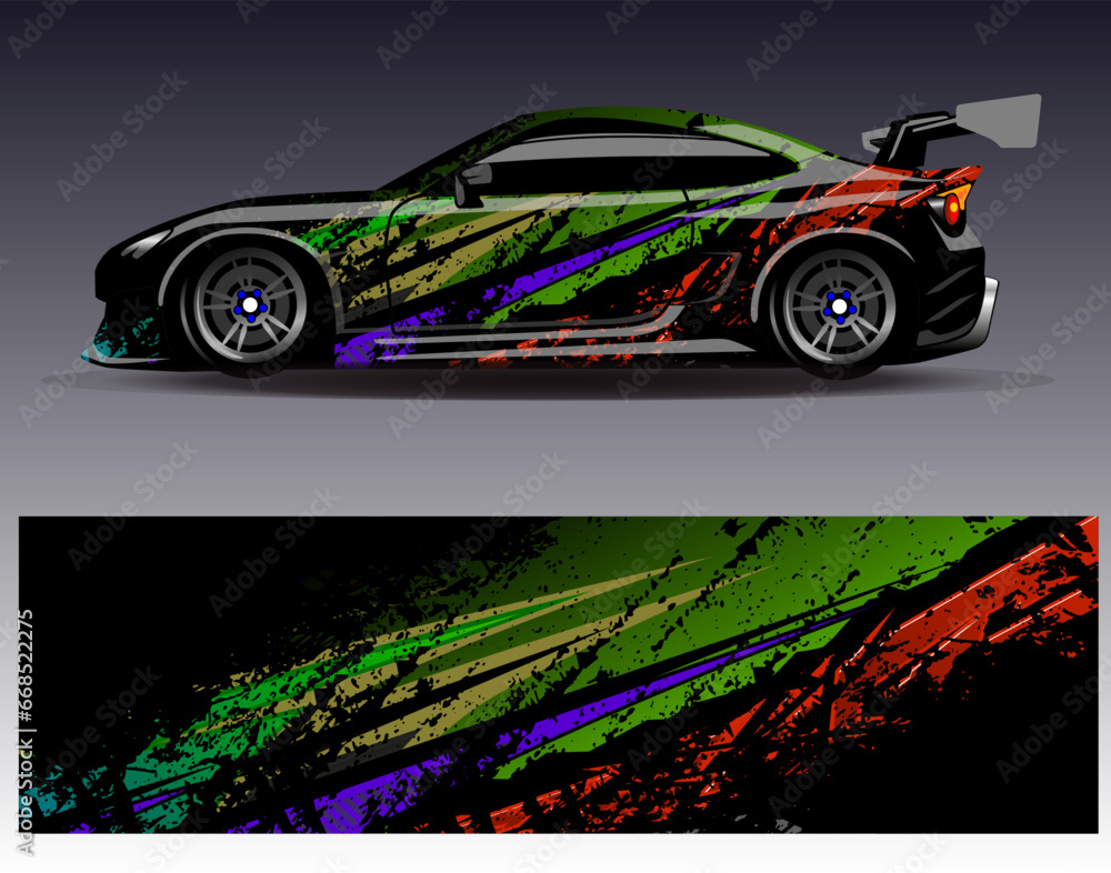 Car wrap design vector.Graphic abstract stripe racing background designs for vehicle, rally, race, adventure and car racing livery Car wrap design vector.Graphic abstract stripe racing background designs for vehicle, rally, race, adventure and car racing livery