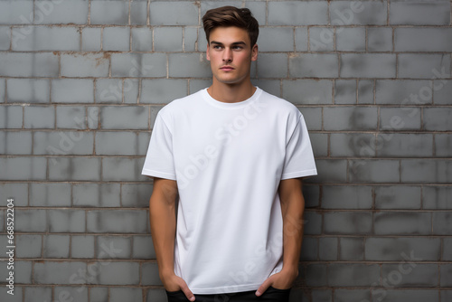 Model in Plain White T-Shirt with Wall Background