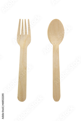 Cutout of an isolated wooden spoon and fork with the transparent png 