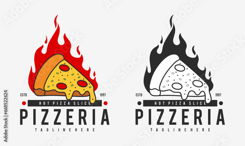  hot pizzeria restaurant vintage logo design. pizza slice symbol for food drink and restaurant.