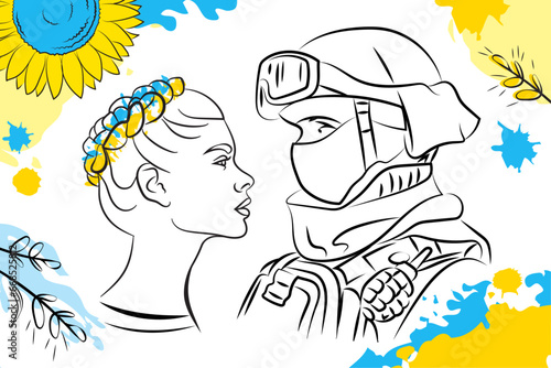 Ukrainian girl and soldier strength brush