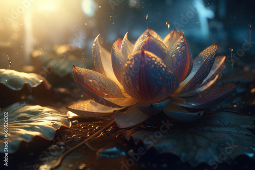 Lotus Flower in magic moon light. Water lily flower, close up