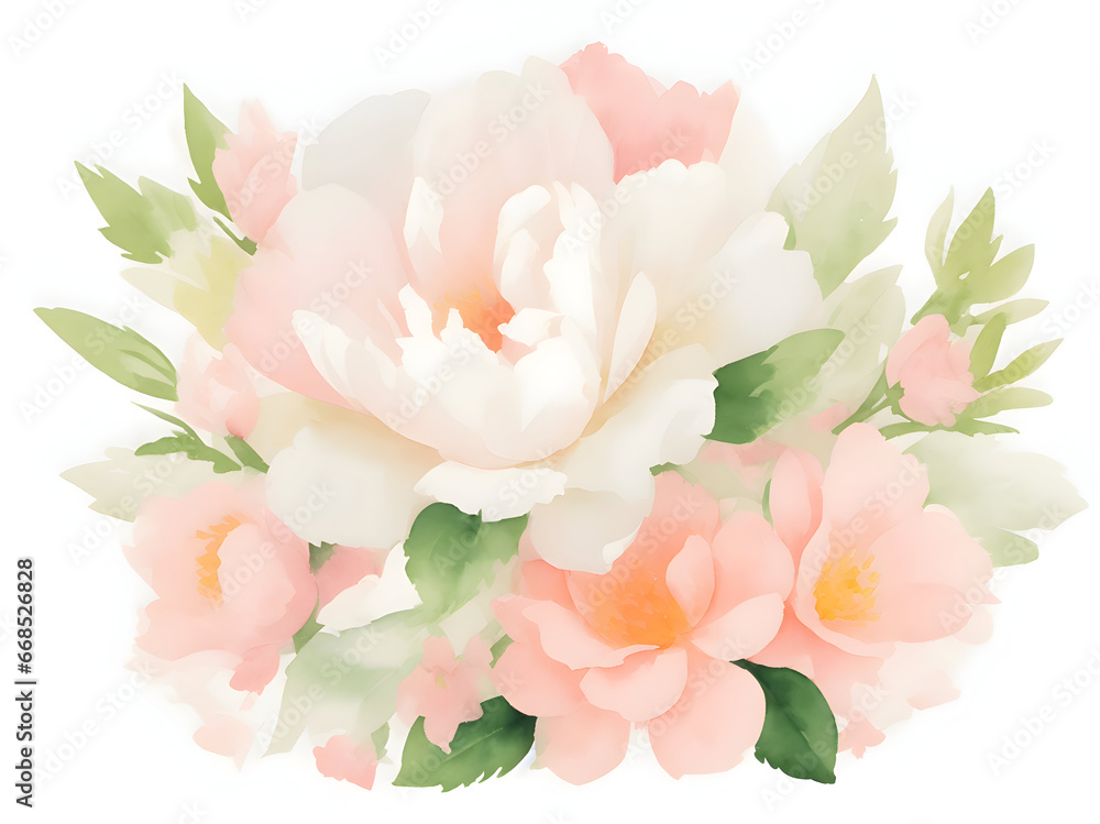 Obraz premium bouquet of soft orange flowers with green leaves, ai generative