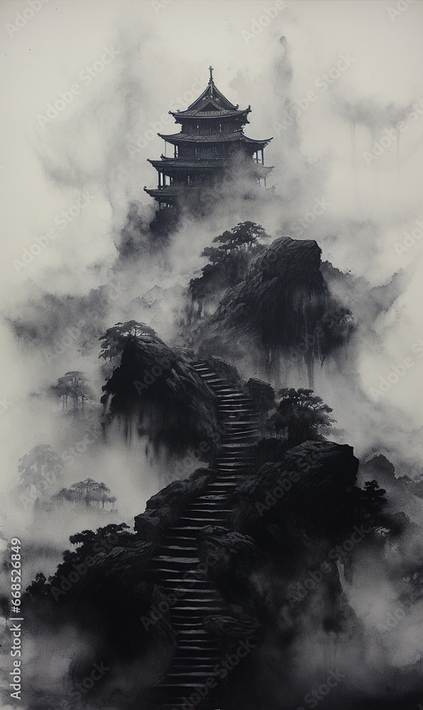 Fototapeta premium Pagoda in the fog