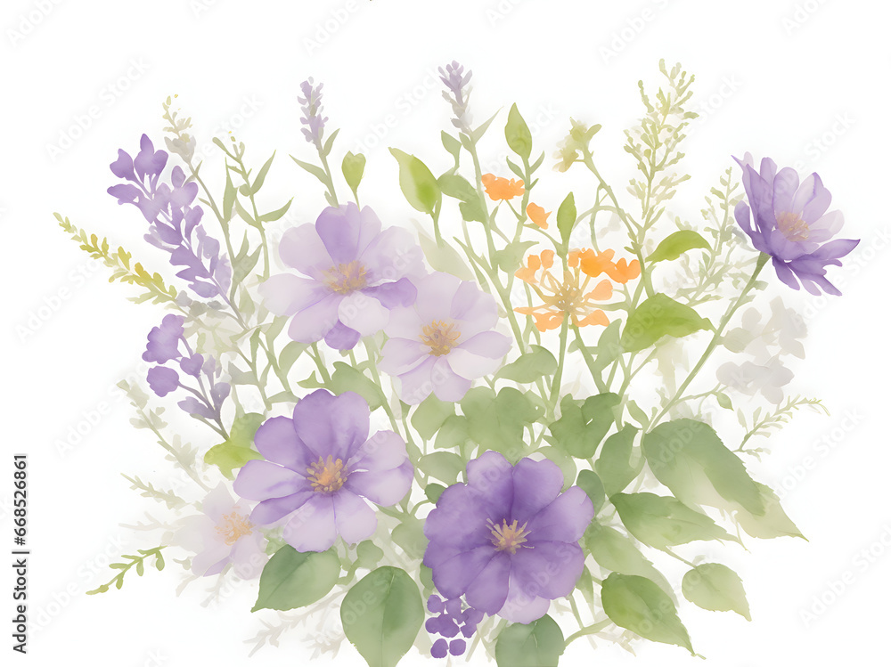 bouquet of purple flowers with green leaves, ai generative bouquet of purple flowers with green leaves, ai generative