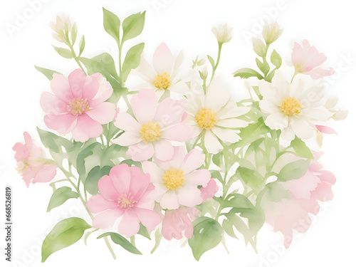 bouquet of pink flowers with green leaves, ai generative © Nonthiya