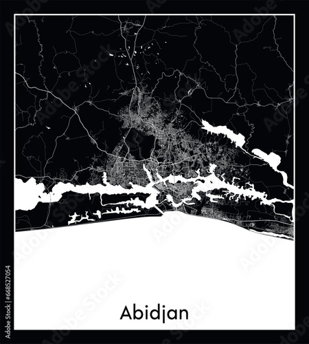 Minimal city map of Abidjan  Ivory Coast Africa 