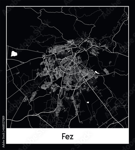 Minimal city map of Fez (Morocco Africa)