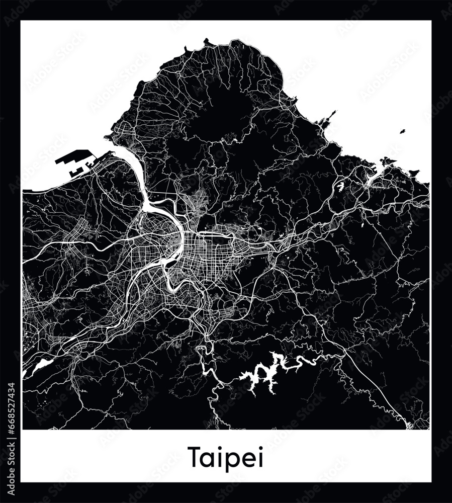 Fototapeta premium Minimal city map of Taipei (China Asia)