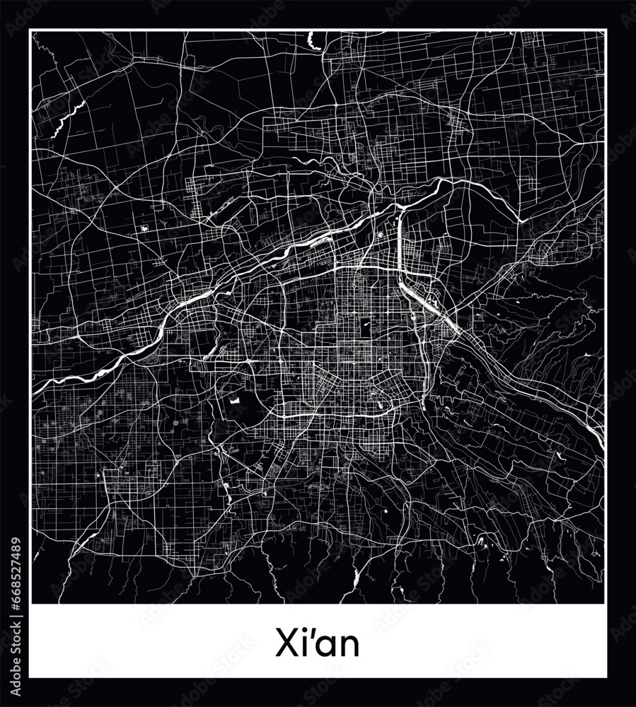 Minimal city map of Xi’an (China Asia)