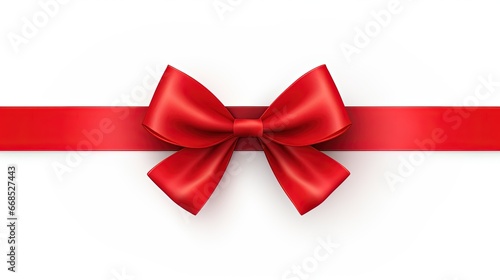 Red Ribbon and Bow with Gold Isolated on the White Background 