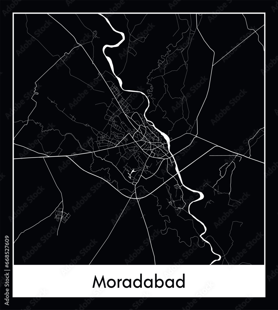 Minimal city map of Moradabad (India Asia)