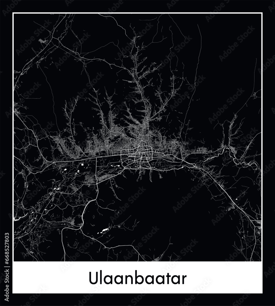 Minimal city map of Ulaanbaatar (Mongolia Asia)