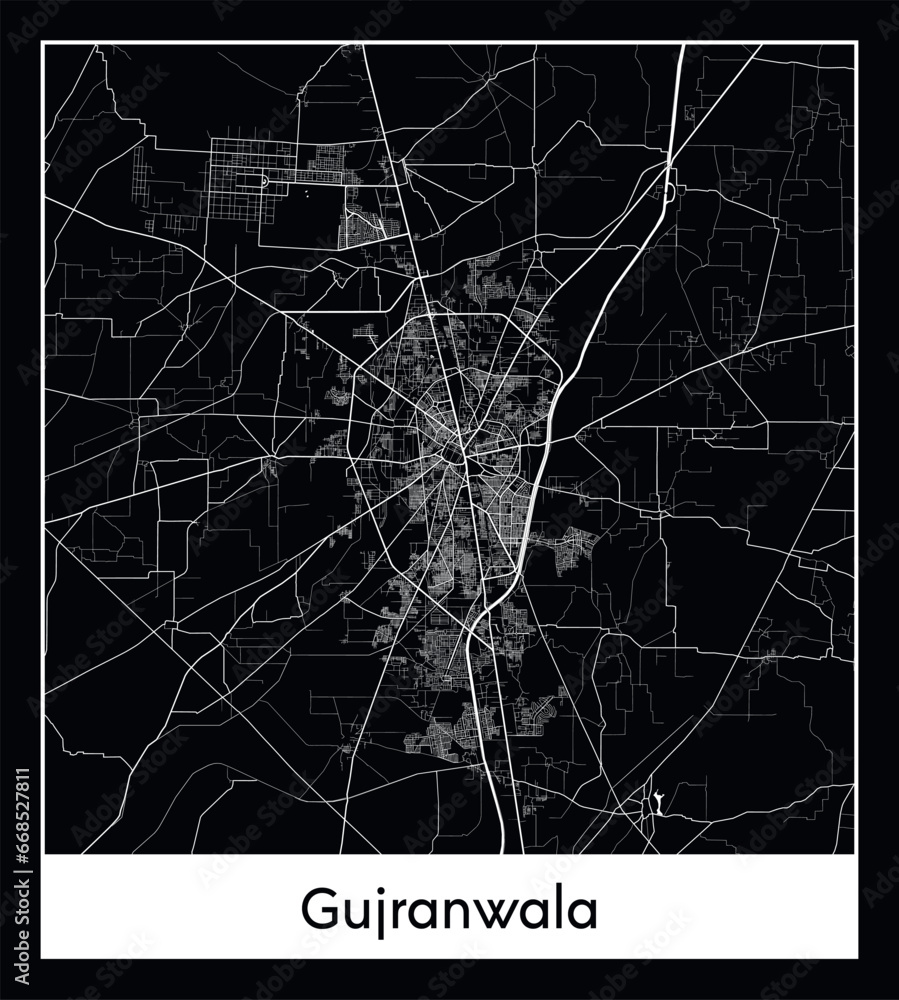 Minimal city map of Gujranwala (Pakistan Asia)