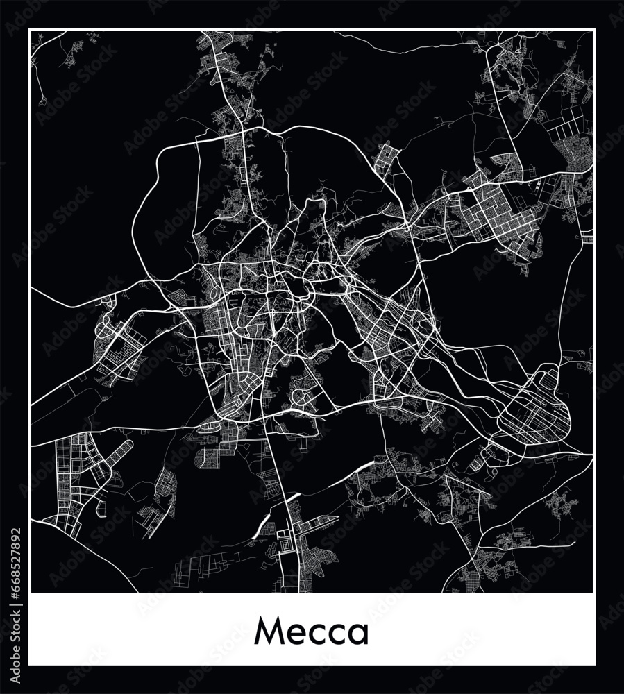 Minimal city map of Mecca (Saudi Arabia Asia)