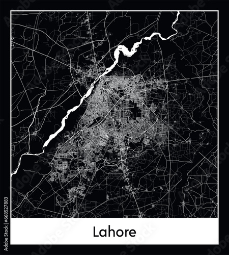 Minimal city map of Lahore (Pakistan Asia)