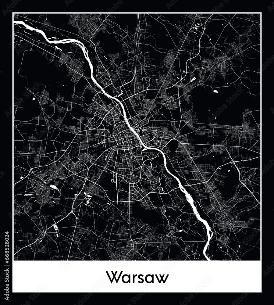 Minimal city map of Warsaw (Poland Europe)