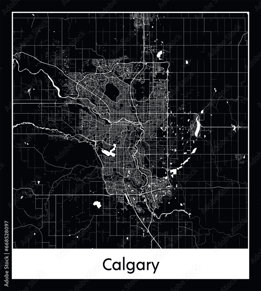 Minimal city map of Calgary (Canada North America)