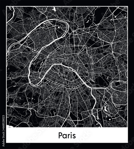 Minimal city map of Paris (France Europe)