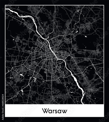 Minimal city map of Warsaw (Poland Europe)
