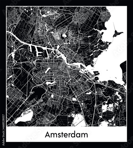Minimal city map of Amsterdam (Netherlands Europe)