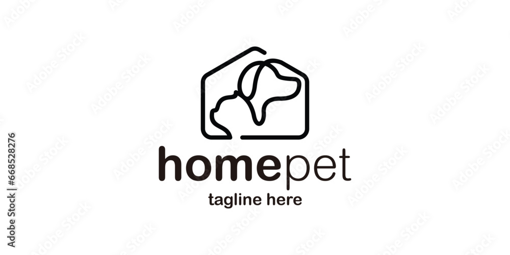 logo design combining the shape of a house with animal pets. logo design combining the shape of a house with animal pets.