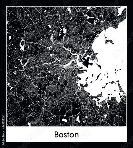 Minimal city map of Boston (United States North America)