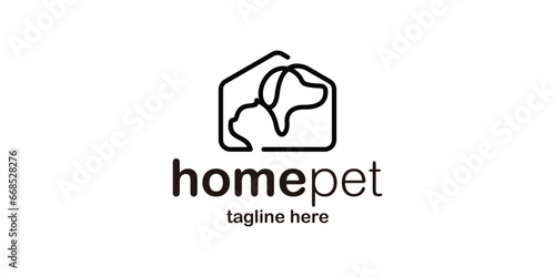 logo design combining the shape of a house with animal pets.