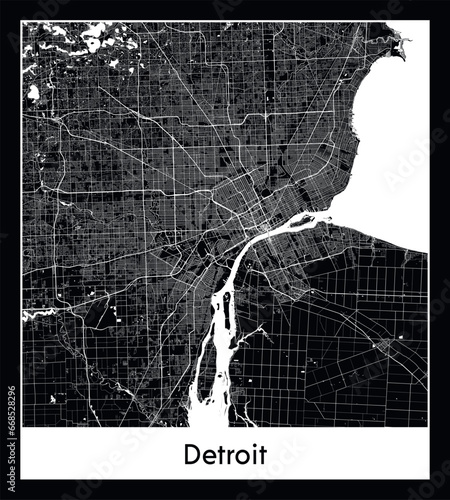 Canvas Print Minimal city map of Detroit (United States North America)