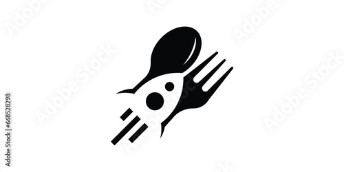negative space rocket logo design with spoon and fork.