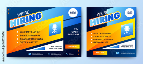 Poster for we are hiring. employees needed. Social media template job vacancy recruitment	