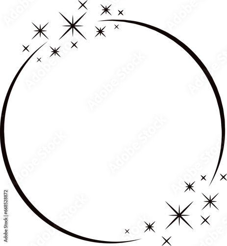 Circle frame with shiny stars minimal black line boundary with copy space vector illustration