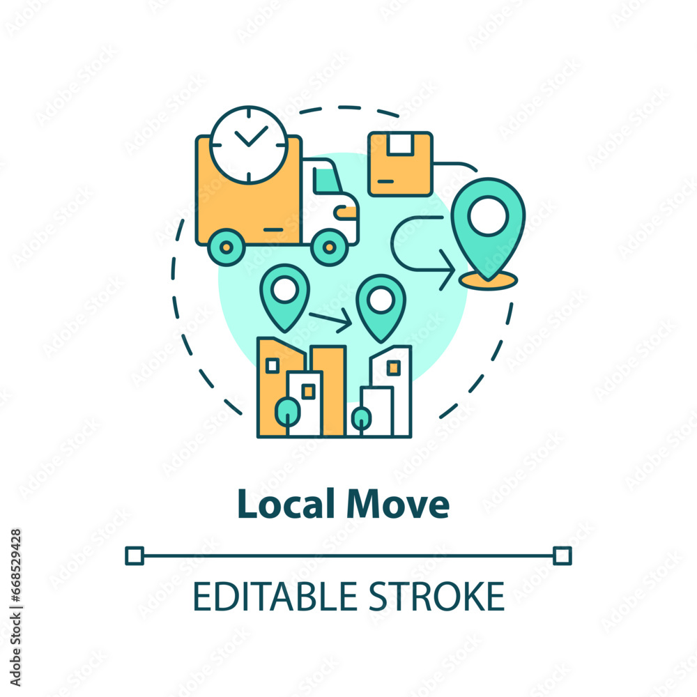 2D editable local move icon representing moving service, simple isolated vector, multicolor thin line illustration.