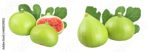 Ripe green fig fruit isolated on white background with full depth of field